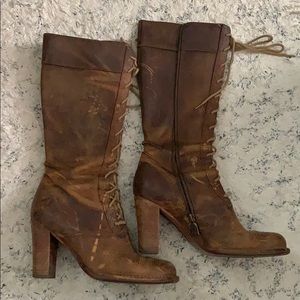 Distressed Frye Lace Up Boots, Sz 9